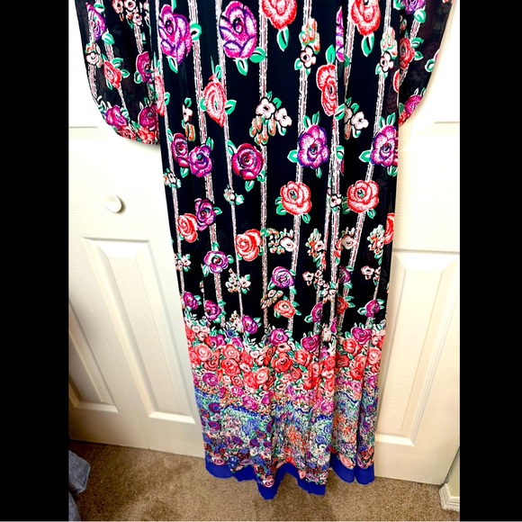 New ASOS 70’s Floral Maxi Dress Cut Out Open Back Long Sleeves Black Purple - Picture 7 of 15